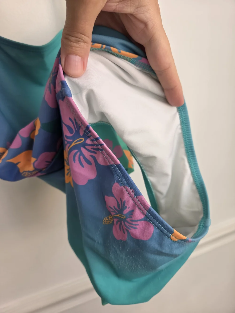 Old Navy Teal One-Piece Swimsuit with Pink & Orange Floral Sides